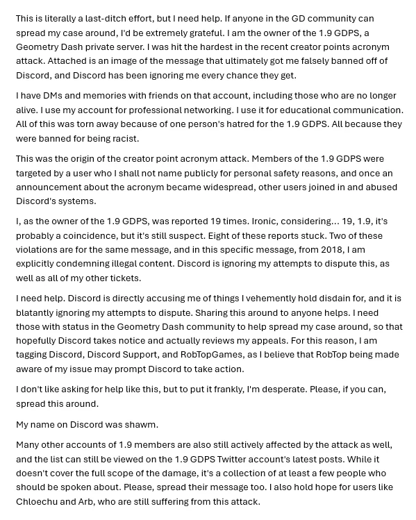Owner of GDPS 1.9 banned for abbreviating "Creator Points". His response
