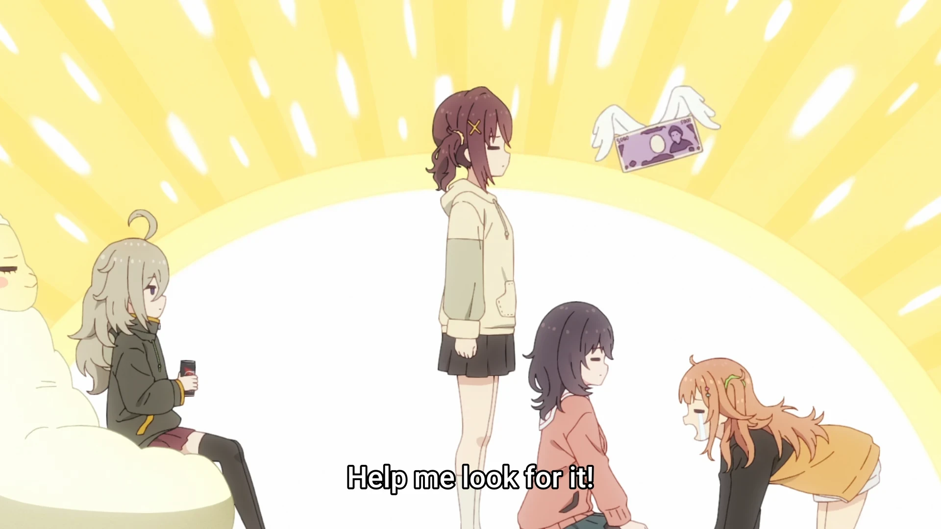 Shinon-chan at her knee, crying and begging everyone to help her. Everyone else looked unsurprised