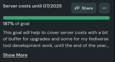 The lemmy.dbzer0.com funding for the first half of 2025 is 187% complete
