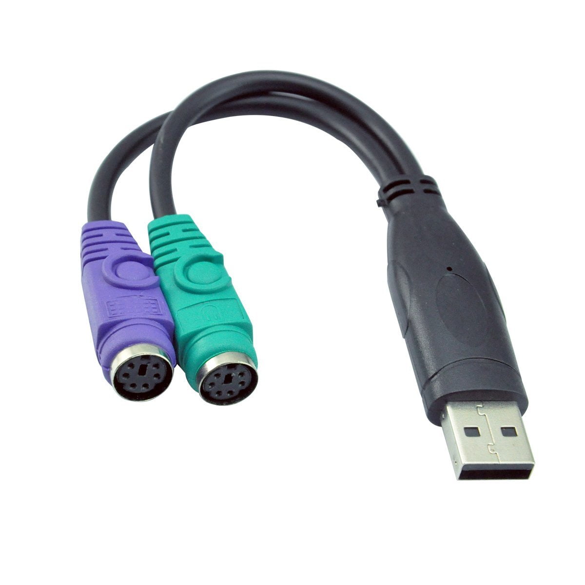 A PS/2 to USB A adapter on a white background.