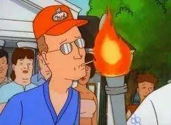 Dale Gribble lighting his cigarette from the Olympic Torch