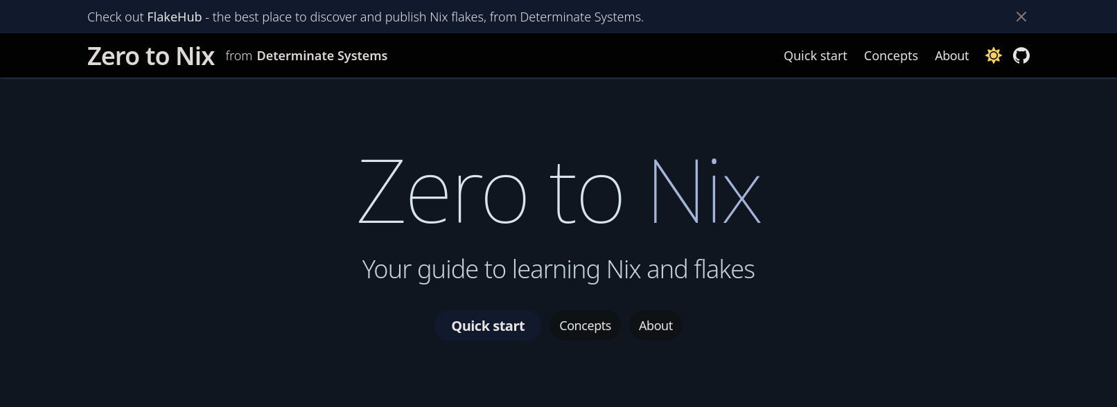 zero to nix landing page